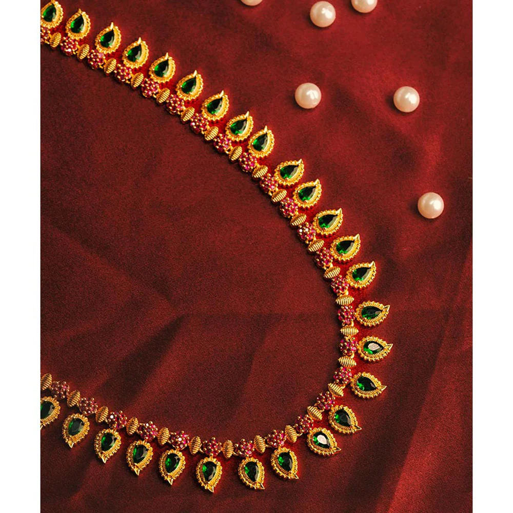 Label Ruby Green Stoned Long Haaram Necklace - Image 2