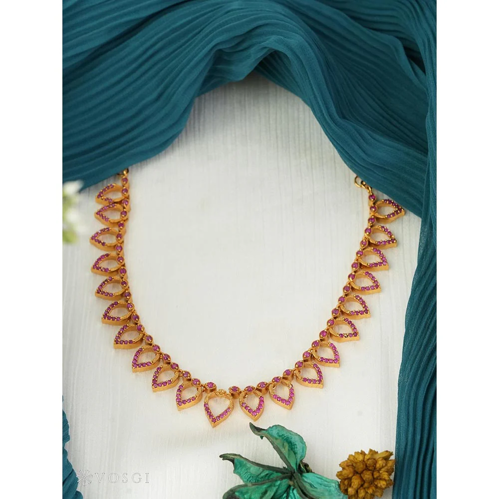 Label Ruby Pink Beautiful Micro Gold Polish Ruby Stone Short Necklace - Image 2