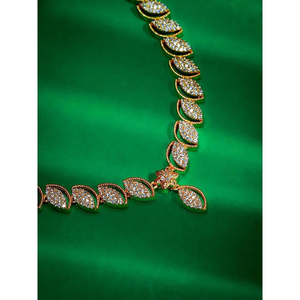 Label Ruby White Exquisite Leaf-Motif Diamond Necklace with Adjustable Dori - Image 3