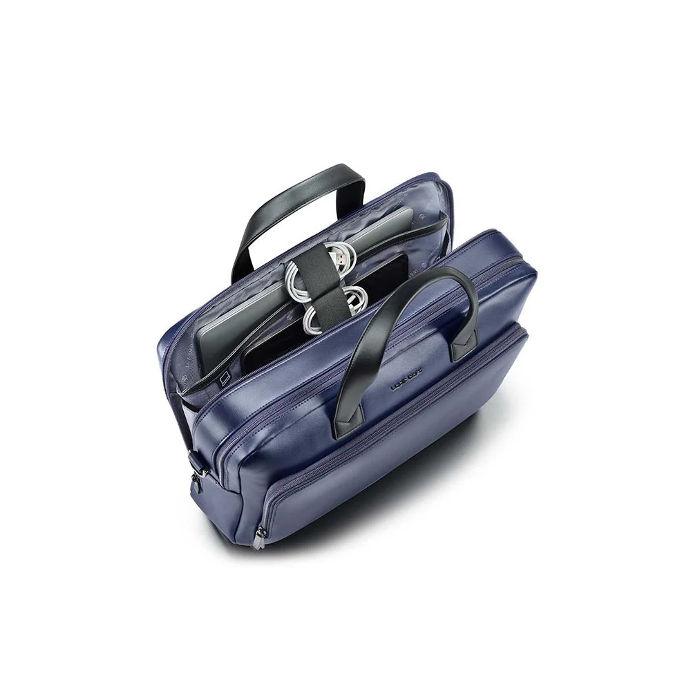 Lapis Bard Crossover Desert Bloom Cactus Leather Briefcase Bag - Navy Blue - Image 6