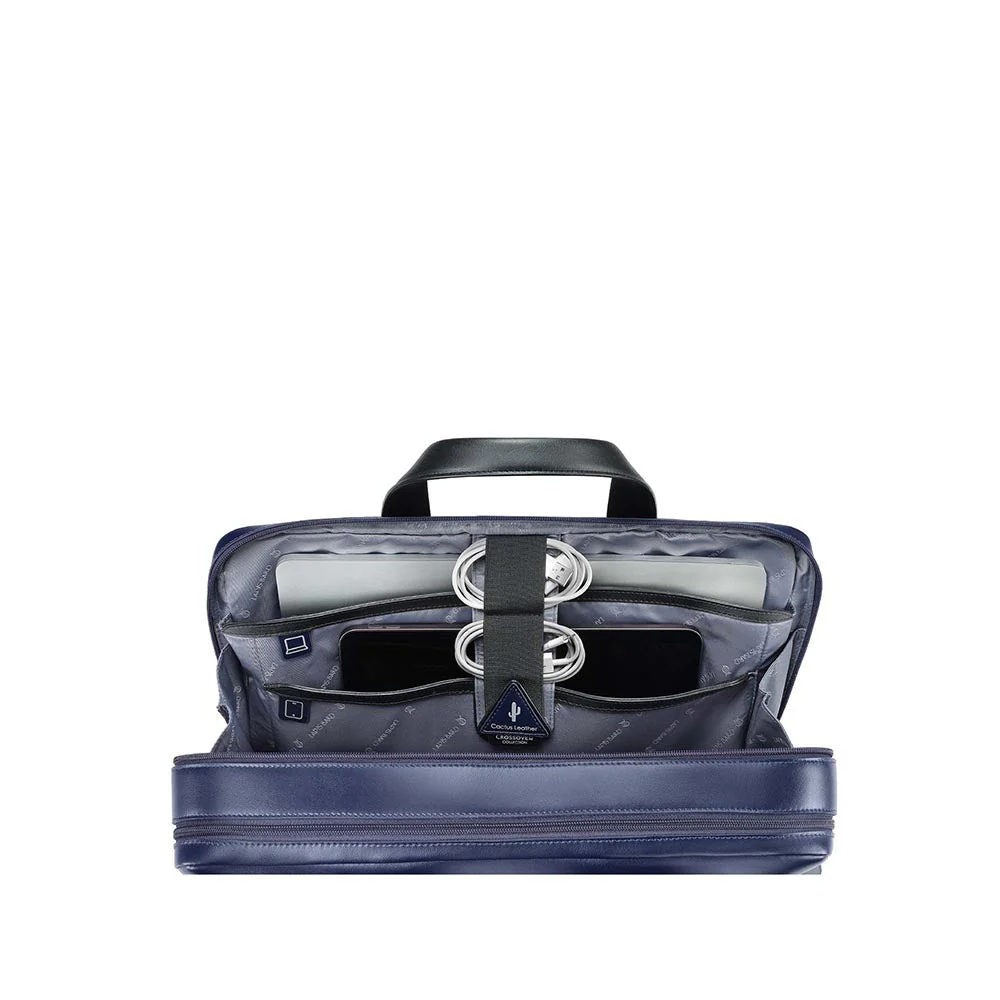 Lapis Bard Crossover Desert Bloom Cactus Leather Briefcase Bag - Navy Blue - Image 7