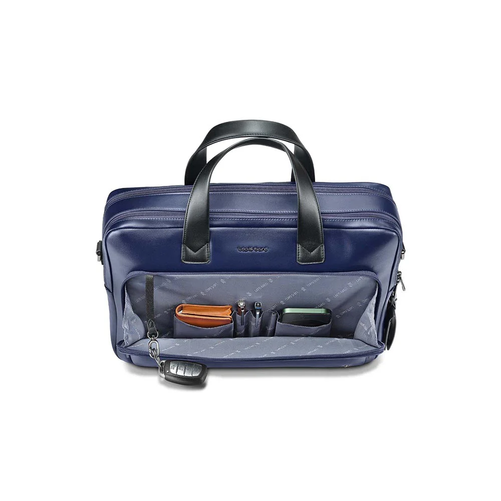 Lapis Bard Crossover Desert Bloom Cactus Leather Briefcase Bag - Navy Blue - Image 8