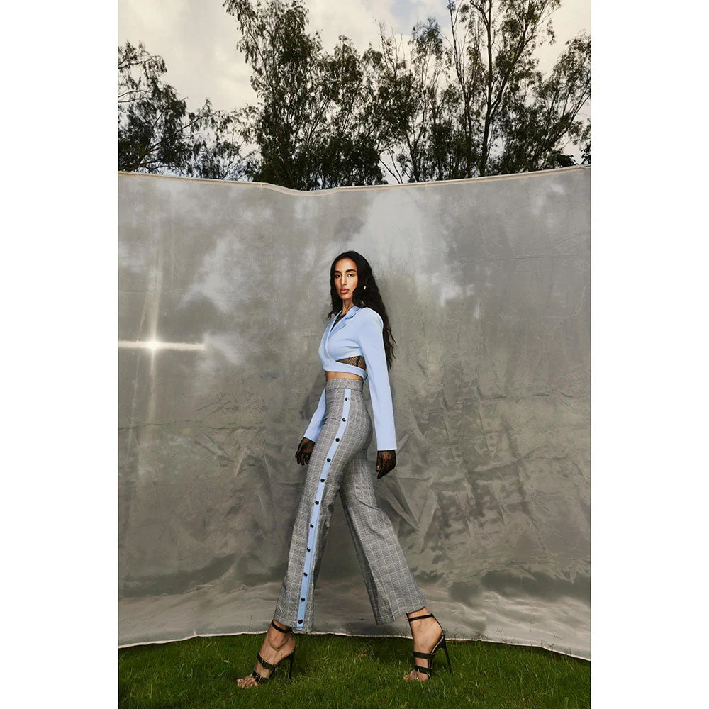 Lea Clothing Agnes Baby Blue Blazer Style Top & Checked Trousers (Set of 2) - Image 2