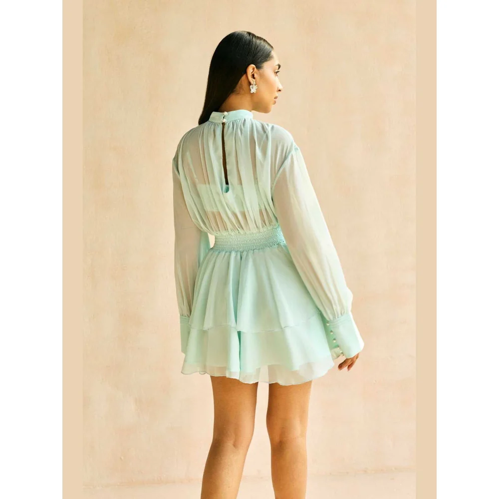 Lea Clothing Misty Blue Tiered Ruffled Mini Dress - Image 7