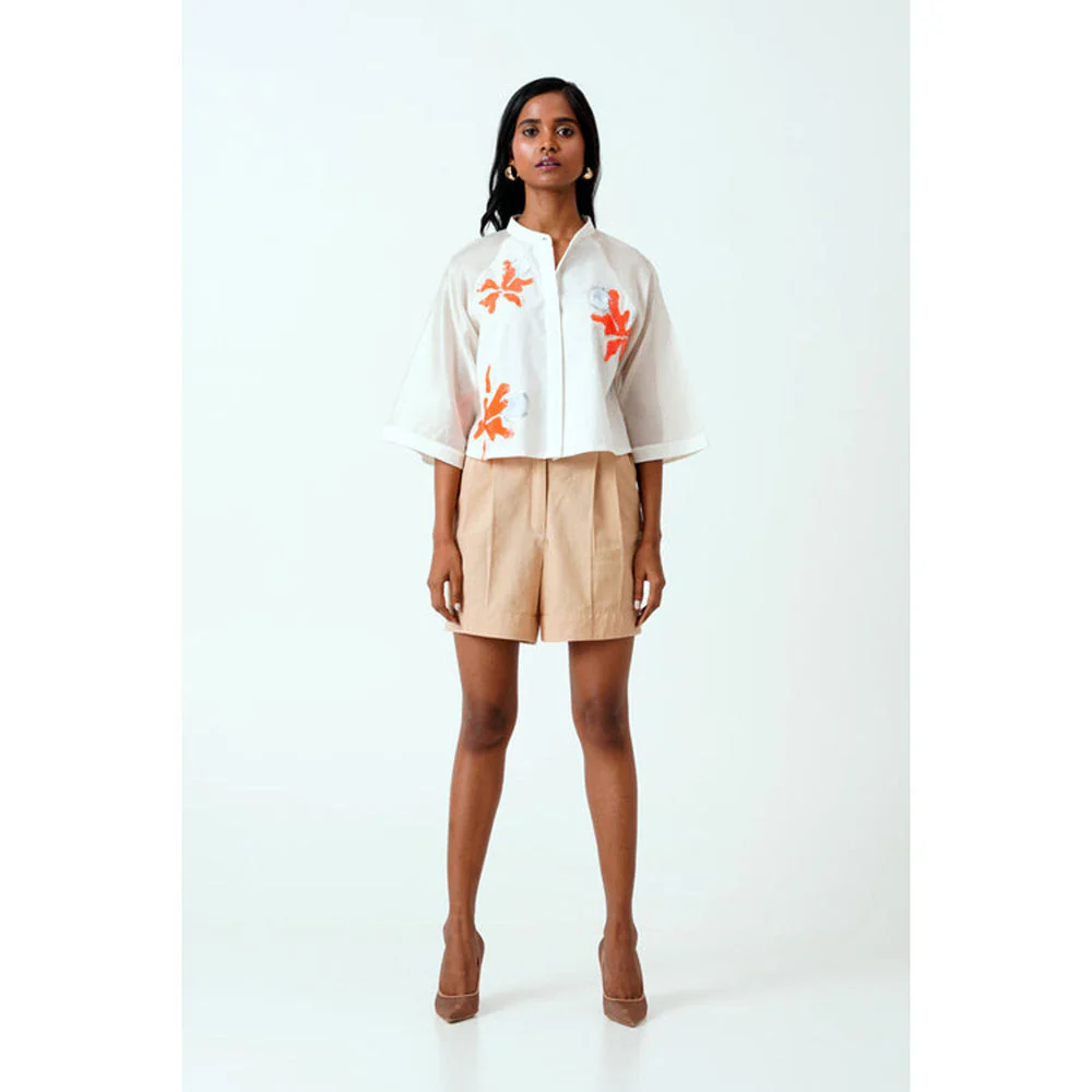 MADDER MUCH Cotton White Mandarin Neck Solid/Plain Shirt - Image 3