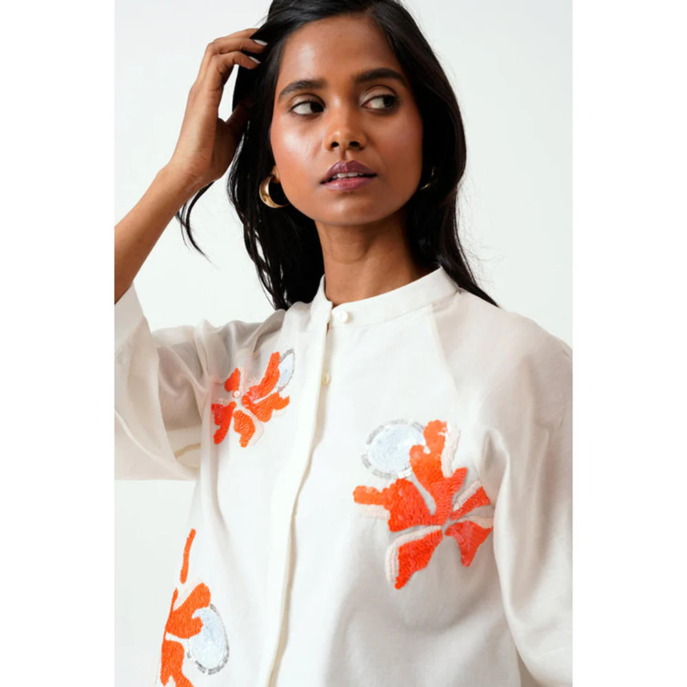 MADDER MUCH Cotton White Mandarin Neck Solid/Plain Shirt - Image 5