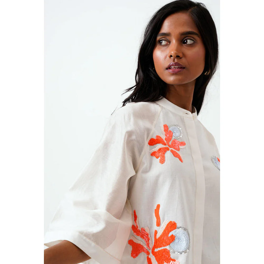 MADDER MUCH Cotton White Mandarin Neck Solid/Plain Shirt - Image 6