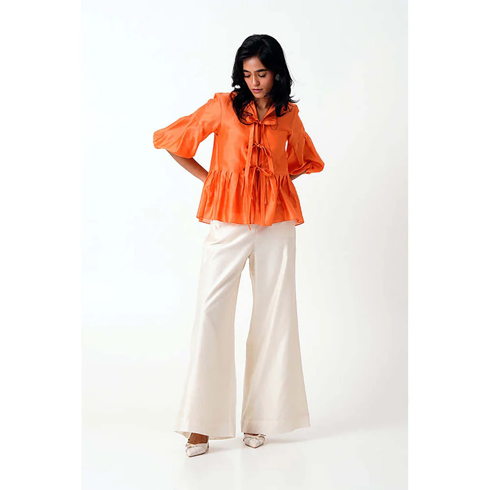 MADDER MUCH Multi-Color Cotton Tie Up Neck Solid/Plain Top With Slip And Pant