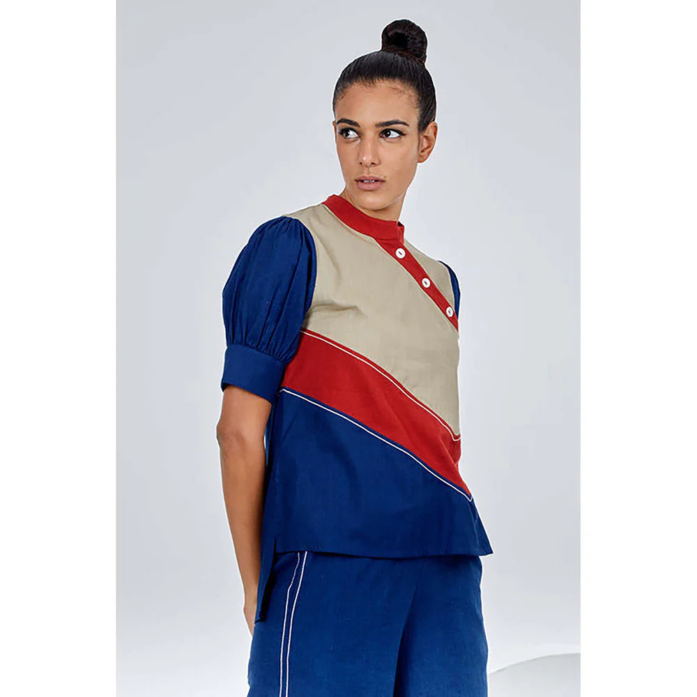 MADDER MUCH Navy Blue Cotton Crew Neck Solid/Plain Top With Pant - Image 5