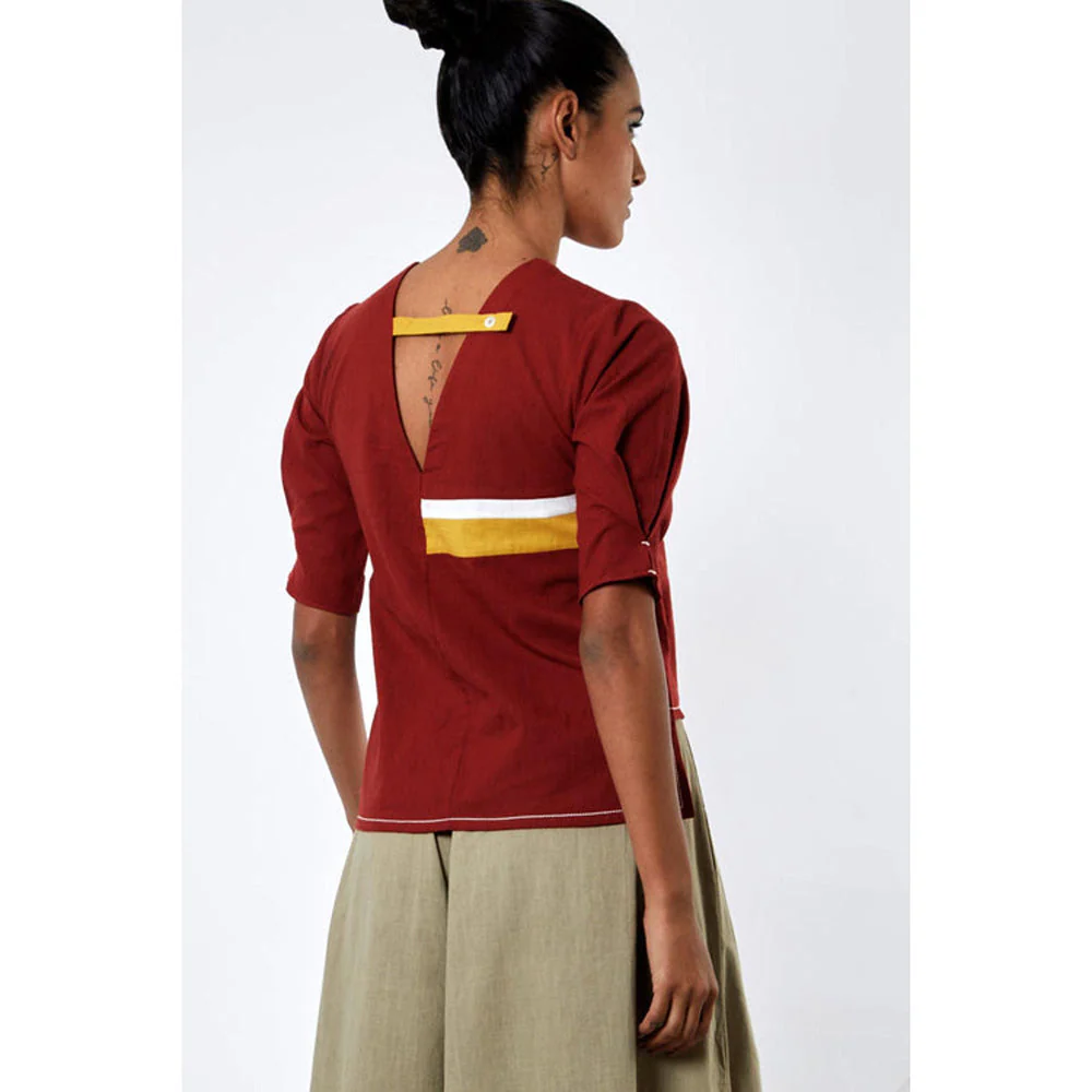 MADDER MUCH Red Cotton Solid Plain Top - Image 2