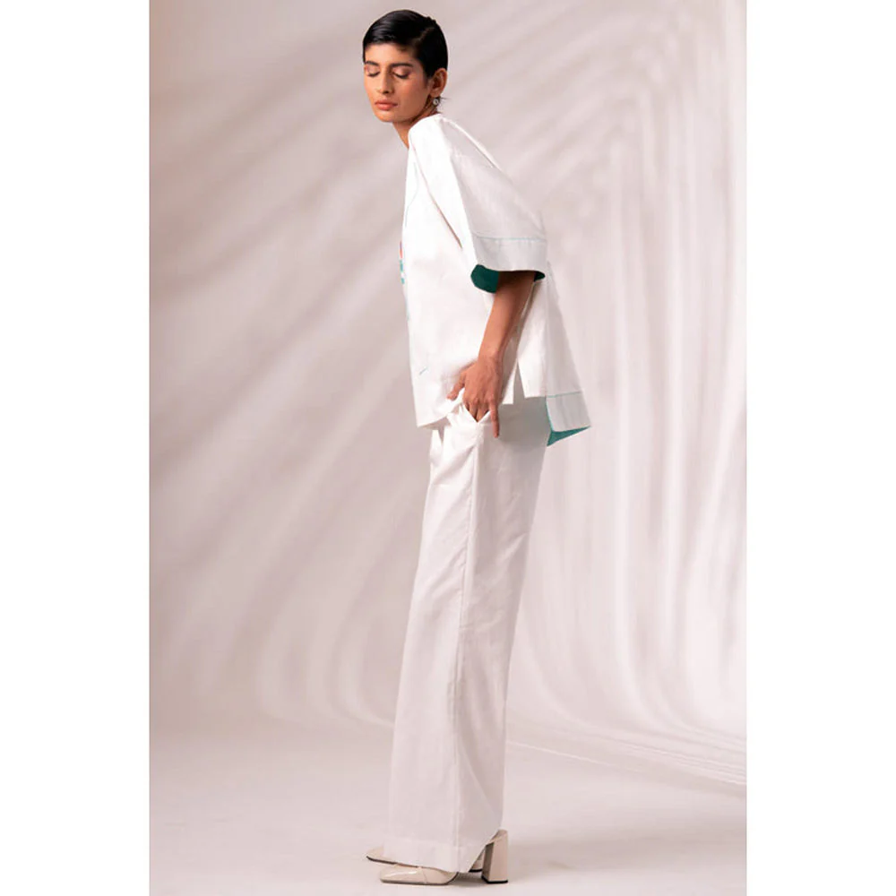 MADDER MUCH White Cotton Printed Plain Top - Image 4