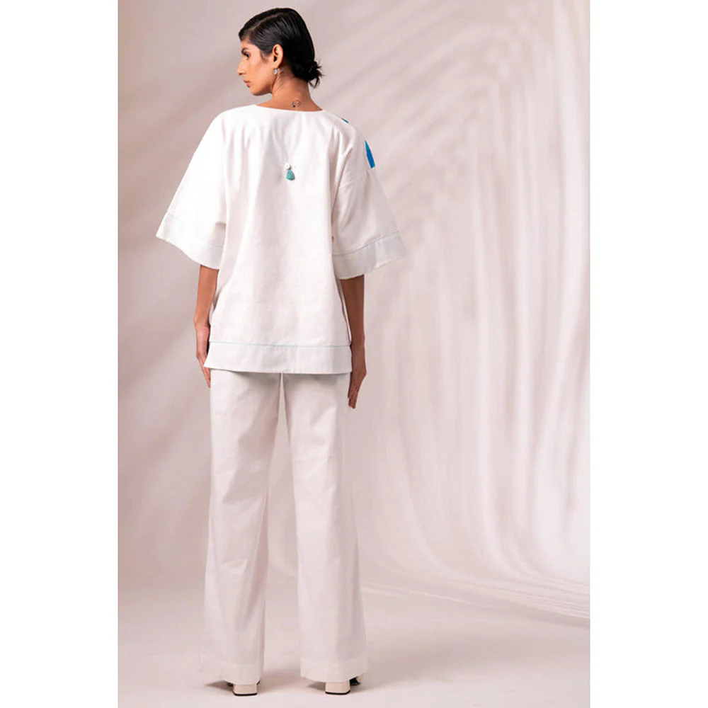 MADDER MUCH White Cotton Printed Plain Top - Image 5