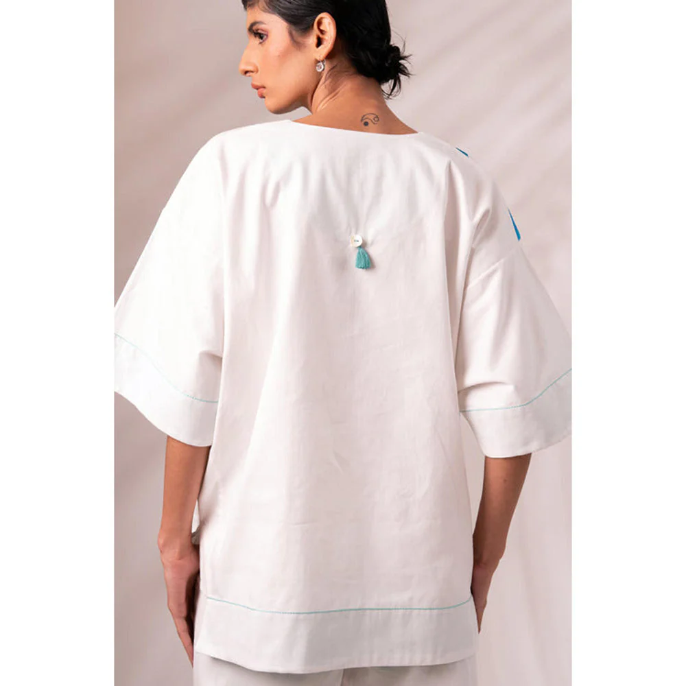 MADDER MUCH White Cotton Printed Plain Top - Image 6