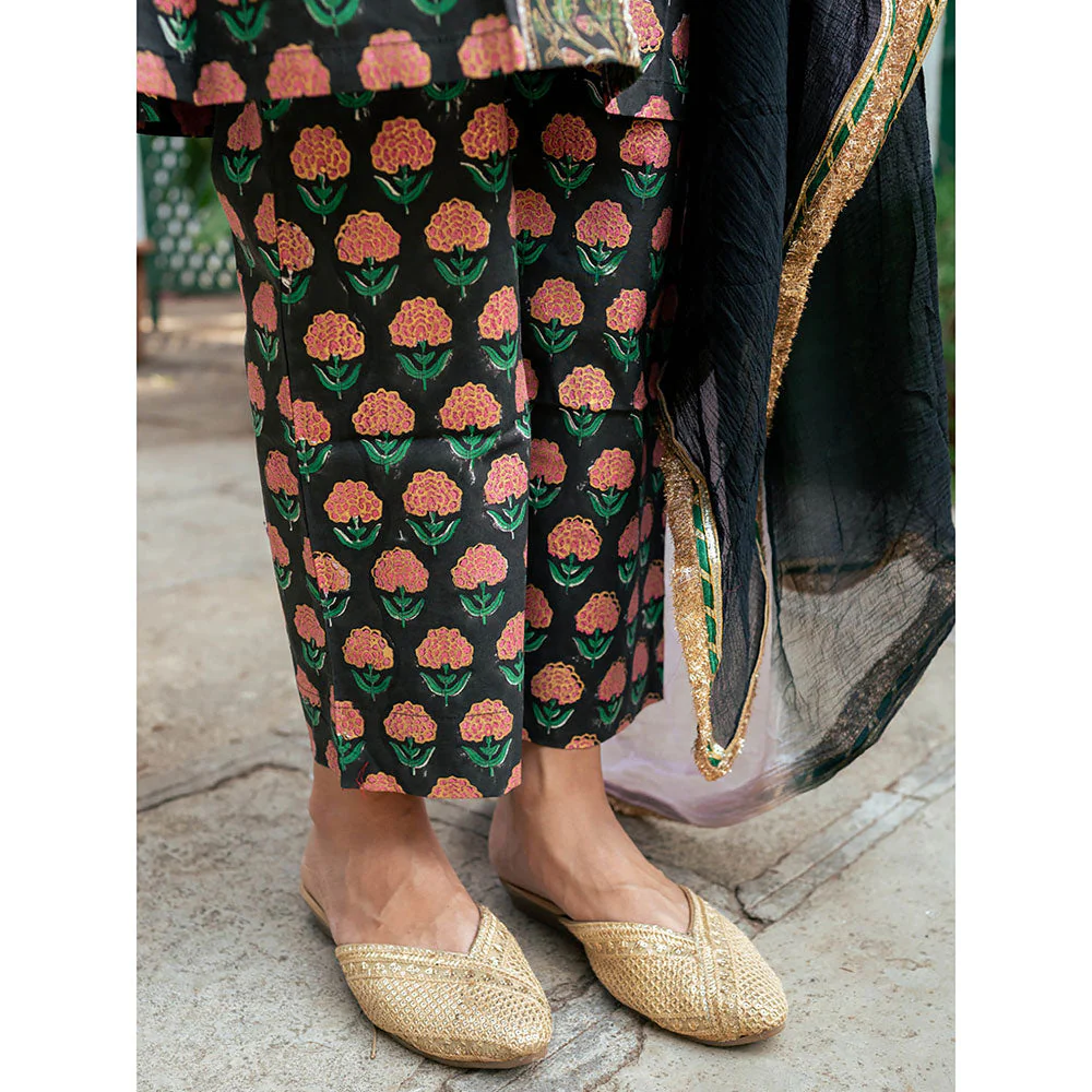 Maison Shefali Black Block Printed Kurta with Pant and Dupatta (Set of 3) - Image 7