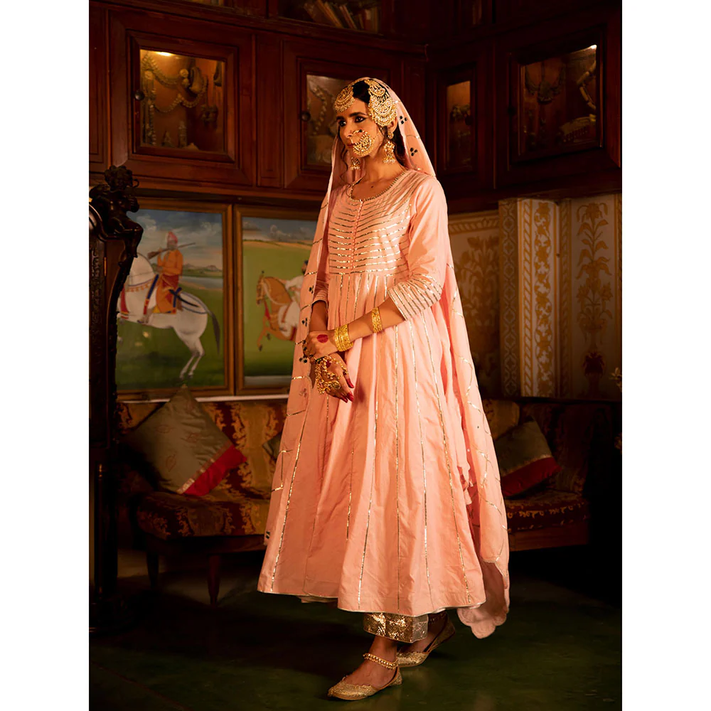 Maison Shefali Falak Gulaabi Cotton Kalidaar Farshi Anarkali (Set of 3) - Image 2