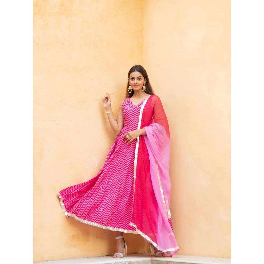 Maison Shefali Gulaal Kalidaar Anarkali Kurta with Dupatta (Set of 2) - Image 2