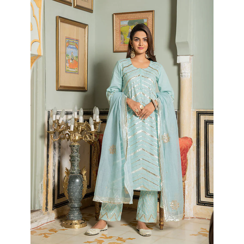 Maison Shefali Noor Harita Gota Lehriya Work Kurta (Set of 3) - Image 3