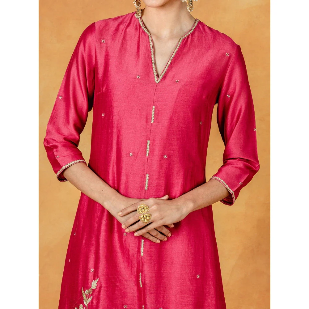 Mandira Wirk Assymetric Dori Embroidered Kurta Ankle Length Palazzo And Dupatta (Set of 3) - Image 5
