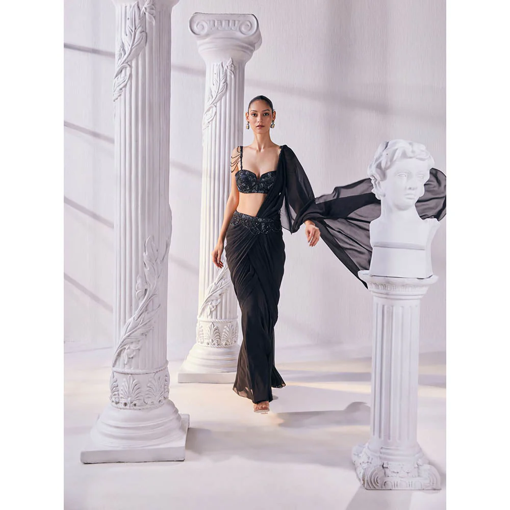 MANDIRA WIRK Black Saree Stitched Blouse and Belt - Image 3