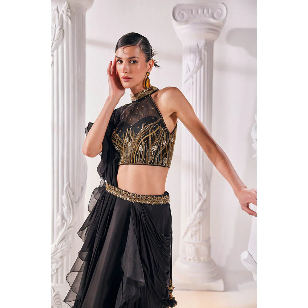 MANDIRA WIRK Black Saree Stitched Blouse and Belt - Image 3
