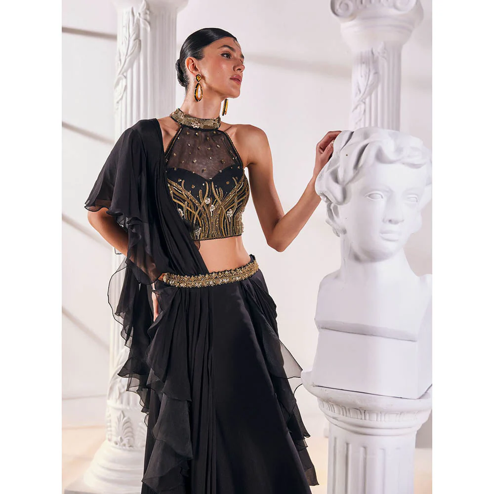MANDIRA WIRK Black Saree Stitched Blouse and Belt - Image 4