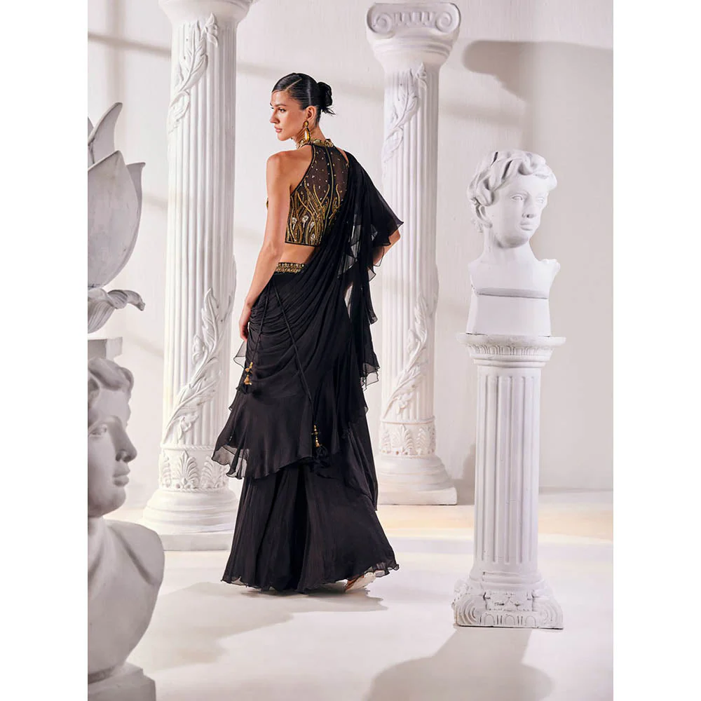 MANDIRA WIRK Black Saree Stitched Blouse and Belt - Image 5