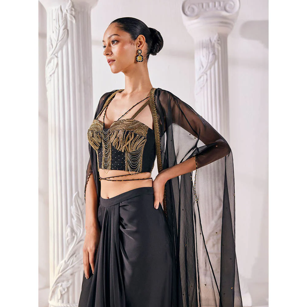 MANDIRA WIRK Black Top with Skirt (Set of 4) - Image 3