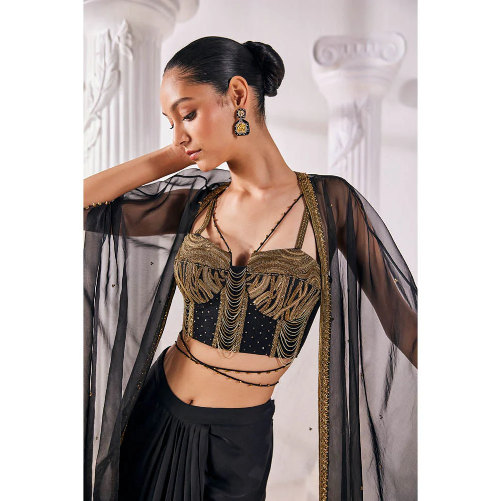 MANDIRA WIRK Black Top with Skirt (Set of 4) - Image 4