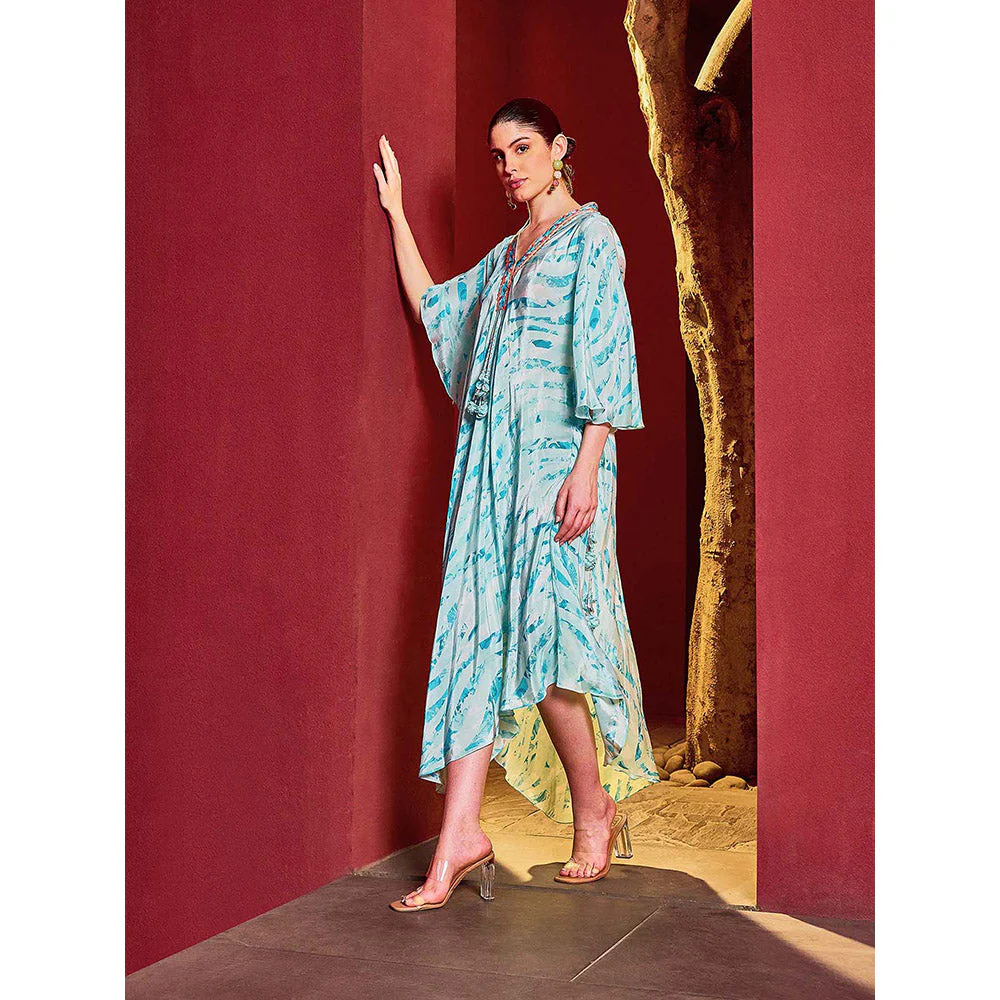 MANDIRA WIRK Blue Breeze V Neck Printed Dress - Image 4