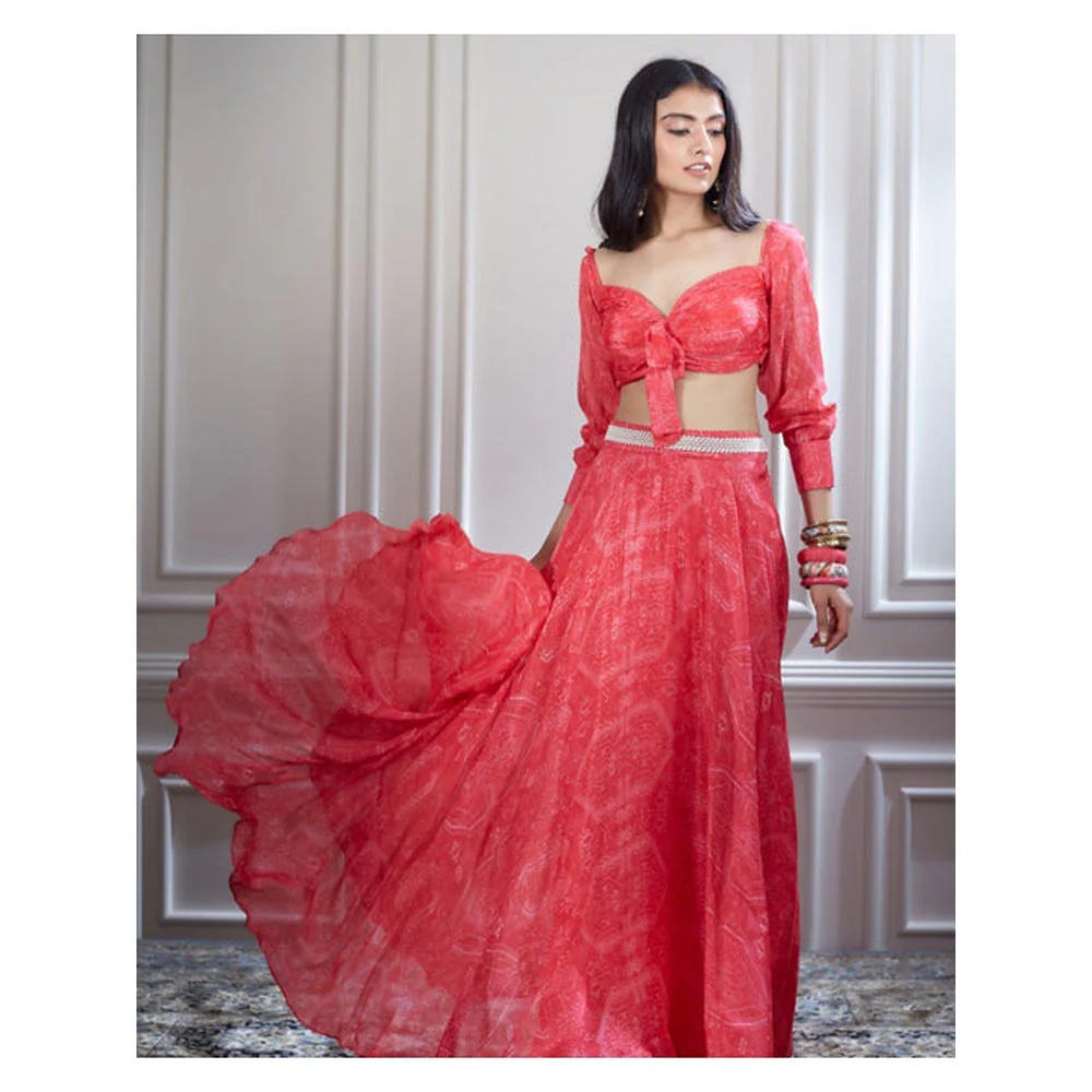 MANDIRA WIRK Chiffon Bias Skirt With A Knotted Crop Top - Image 4