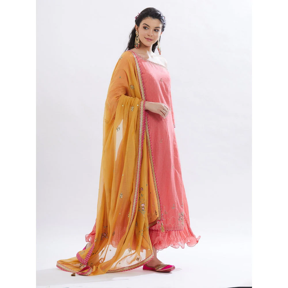 MANDIRA WIRK Coral Embroidered Kurta Set Of 2 - Image 3