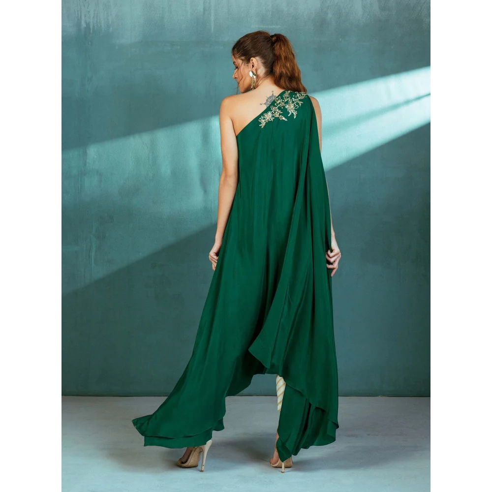 MANDIRA WIRK Emerald Green Cape Kaftan (Set of 2) - Image 3