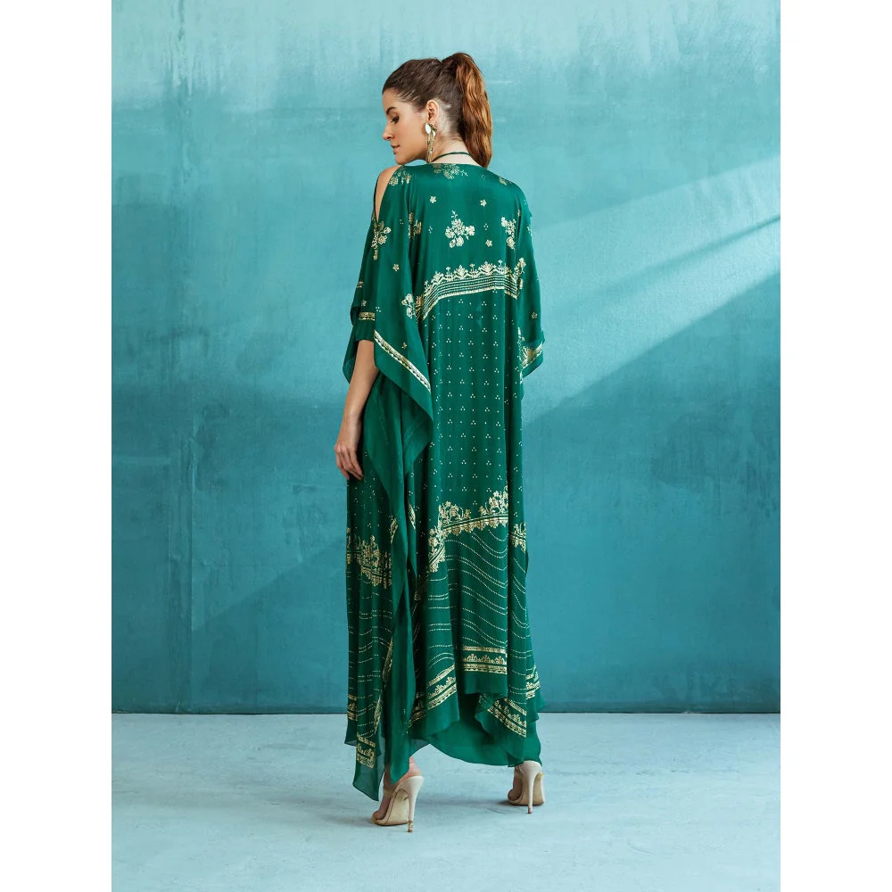 MANDIRA WIRK Emerald Green Cape with Blouse and Lehenga (Set of 3) - Image 3