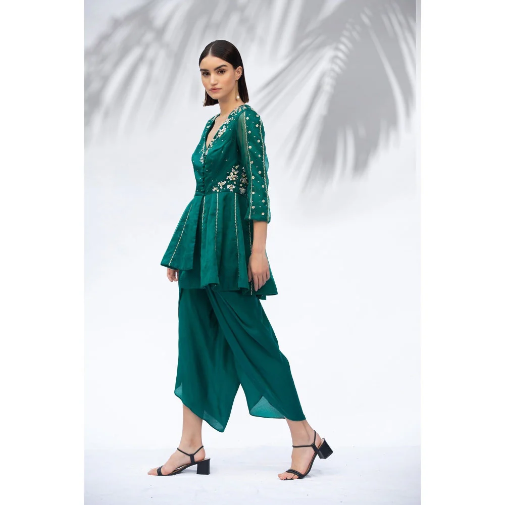 MANDIRA WIRK Emerald Green Tunic With Dhoti (Set Of 2) - Image 3