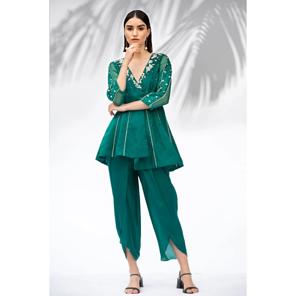 MANDIRA WIRK Emerald Green Tunic With Dhoti (Set Of 2) - Image 4