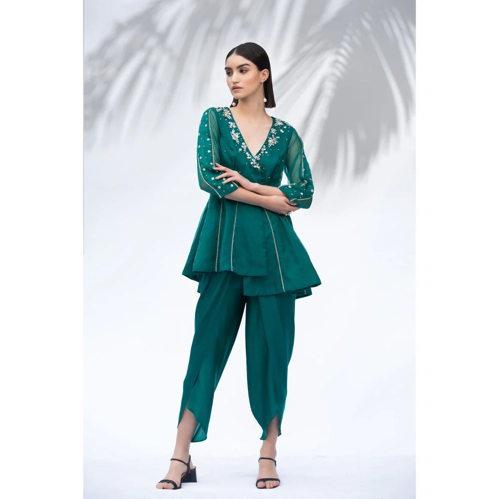 MANDIRA WIRK Emerald Green Tunic With Dhoti (Set Of 2) - Image 5