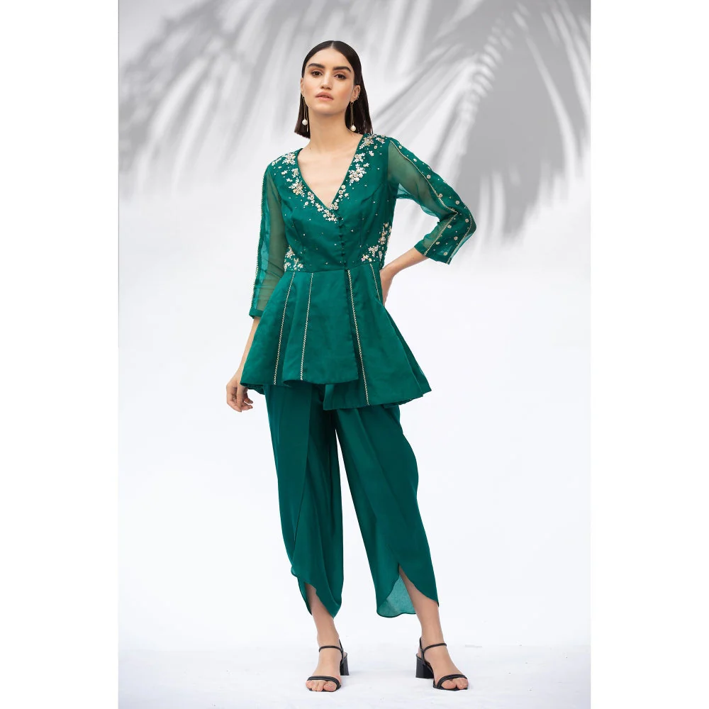 MANDIRA WIRK Emerald Green Tunic With Dhoti (Set Of 2) - Image 6