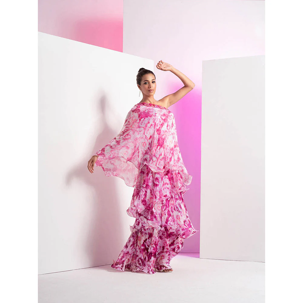 MANDIRA WIRK Faded Pink Tie & Dye Off-Shoulder Four Layered Maxi Dress - Image 2