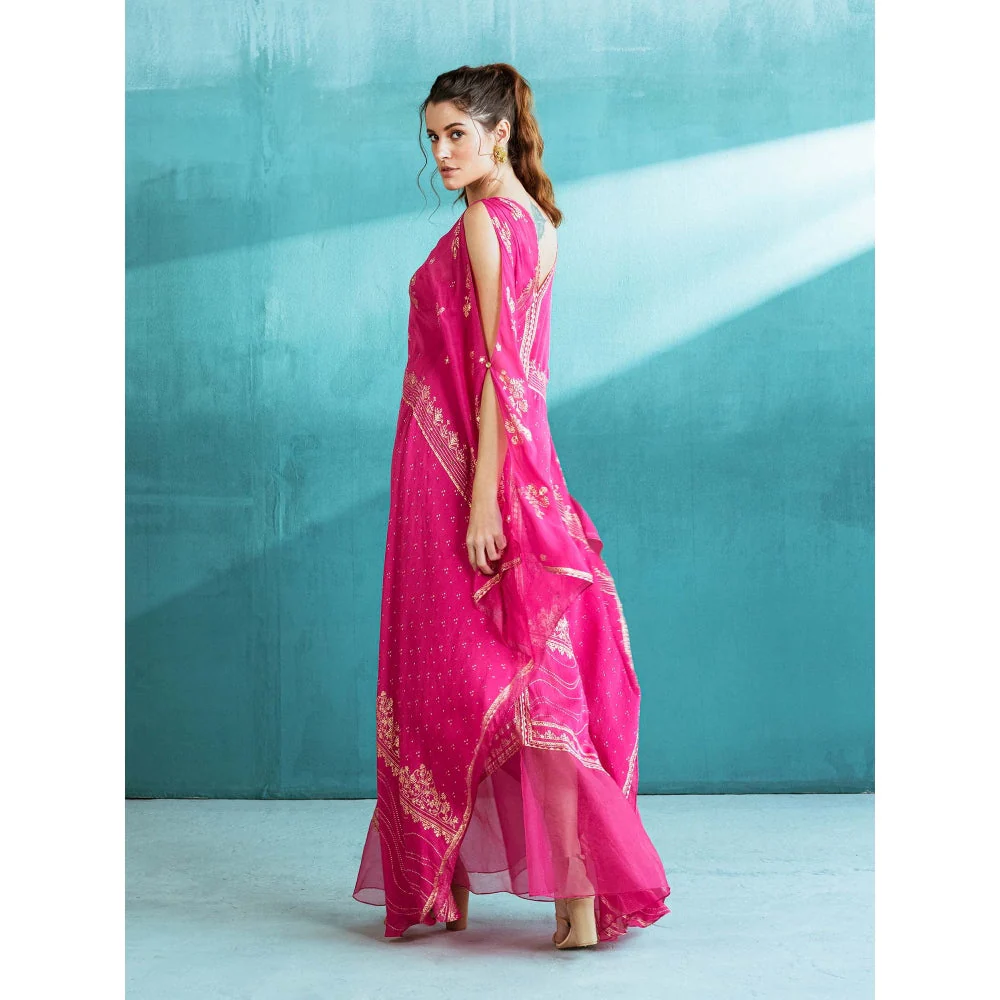 MANDIRA WIRK Fuschia Pink Chiffon Kaftan with Inner Slip (Set of 2) - Image 4