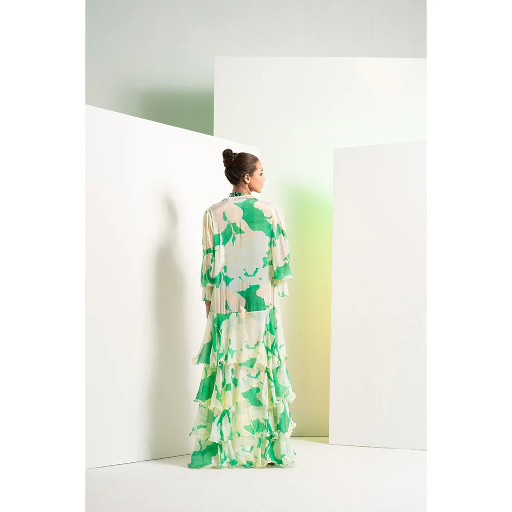 MANDIRA WIRK Green Bee Vibes Body Suit With Chiffon Long Cape (Set of 2) - Image 4
