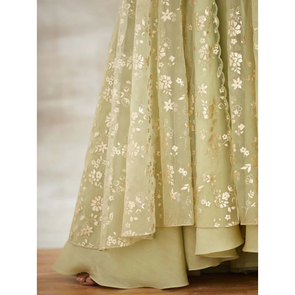 MANDIRA WIRK Green Embellished Gown with Jacket and Chudidar (Set of 3) - Image 5