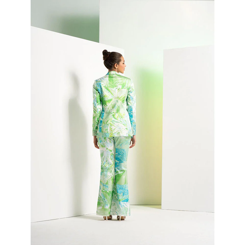 MANDIRA WIRK Green Raw Crystal Pant Satin Suit with Bustier (Set of 3) - Image 4