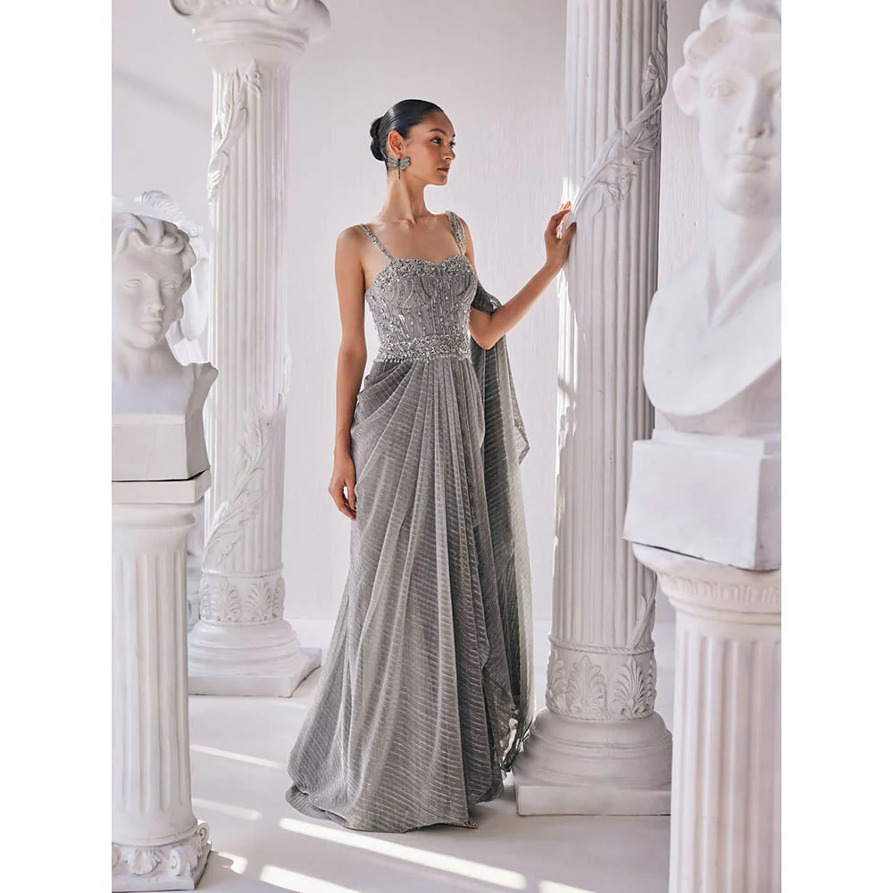 MANDIRA WIRK Grey Fusion Style Gown - Image 3