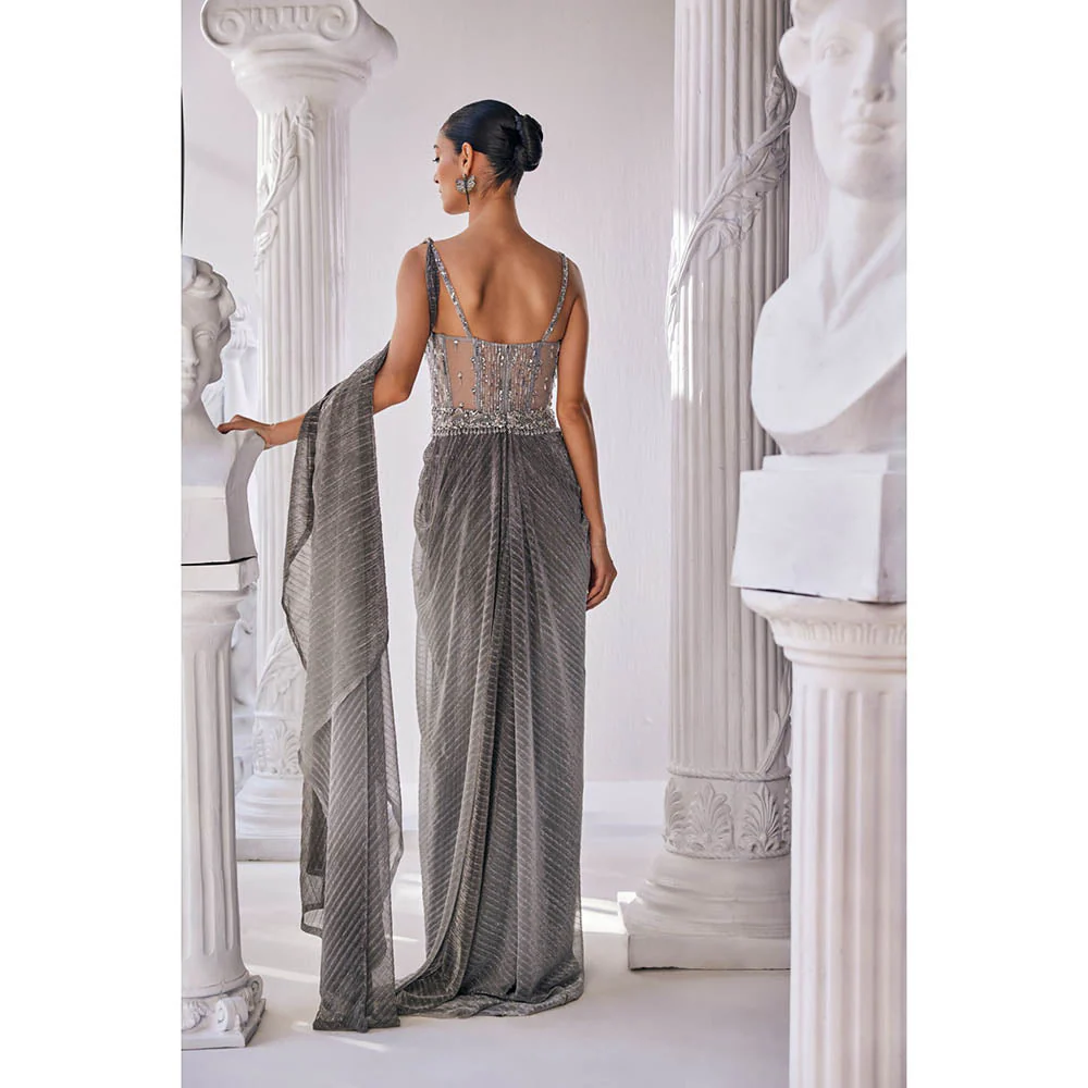 MANDIRA WIRK Grey Fusion Style Gown - Image 5