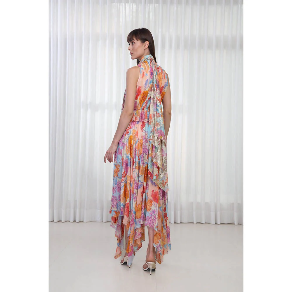 MANDIRA WIRK Hibiscus Printed Dress with High Neck Tie-Up - Image 2