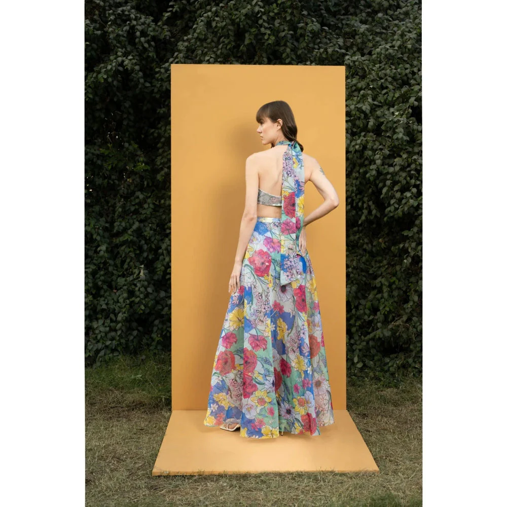 MANDIRA WIRK Hibiscus Printed Sequins Romper Gown - Image 5
