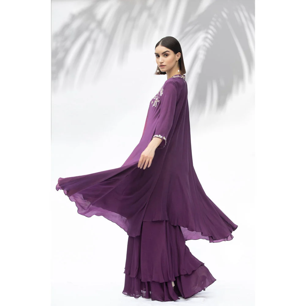 MANDIRA WIRK Jade Purple Tunic With Sharara (Set Of 2) - Image 4