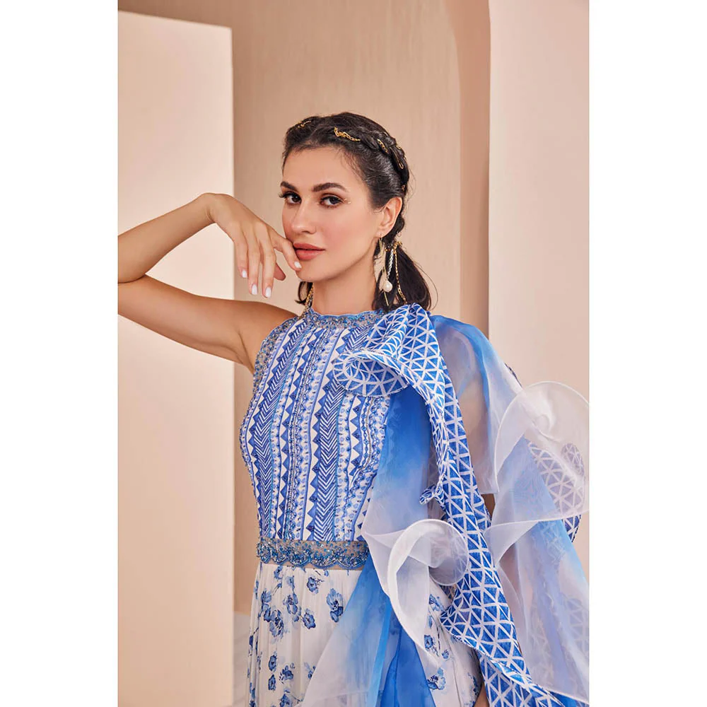 MANDIRA WIRK Kurta and Churidar with Cascade Dupatta (Set of 3) - Image 3