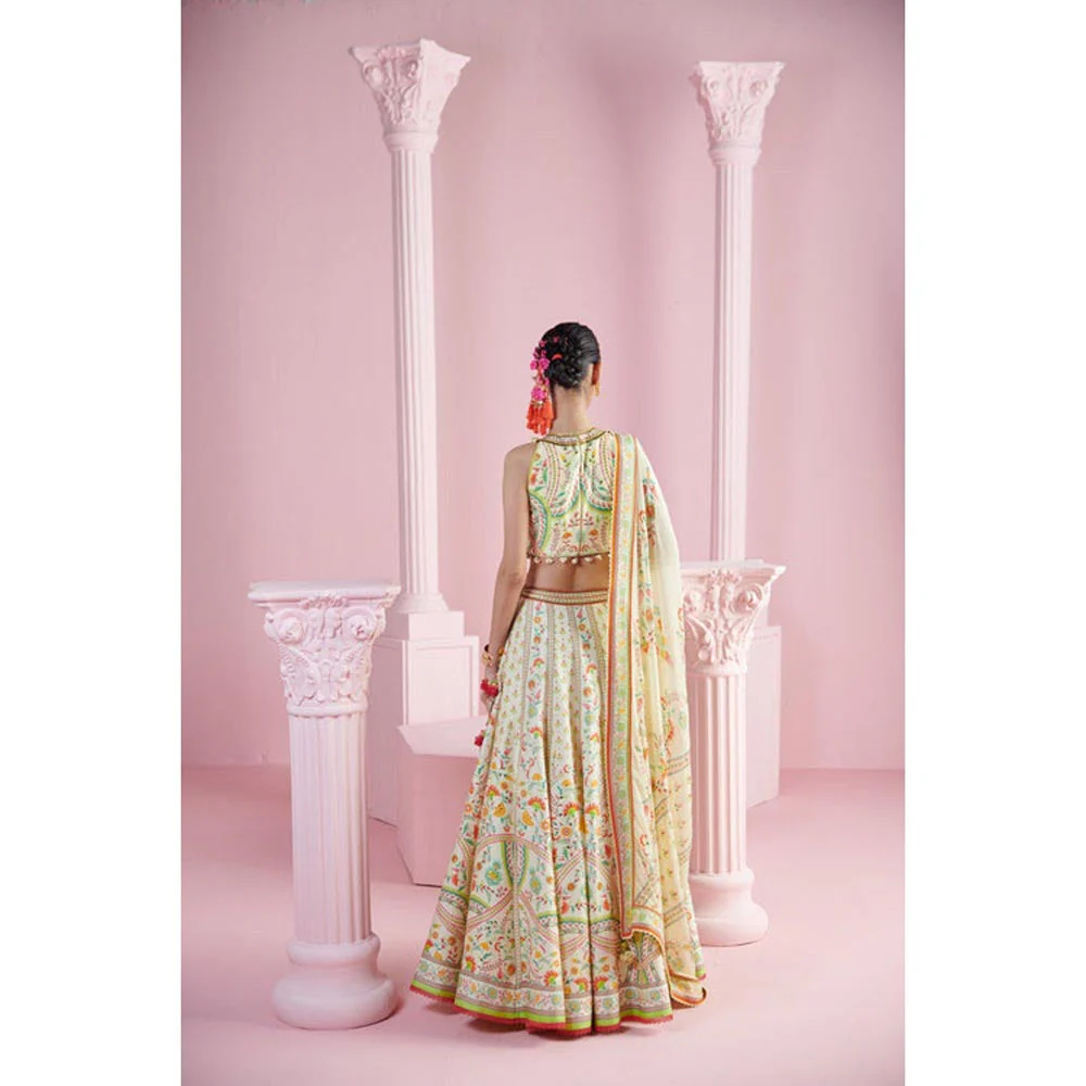 MANDIRA WIRK Lemon Blossom Top with Lehenga and Printed Dupatta - Image 2