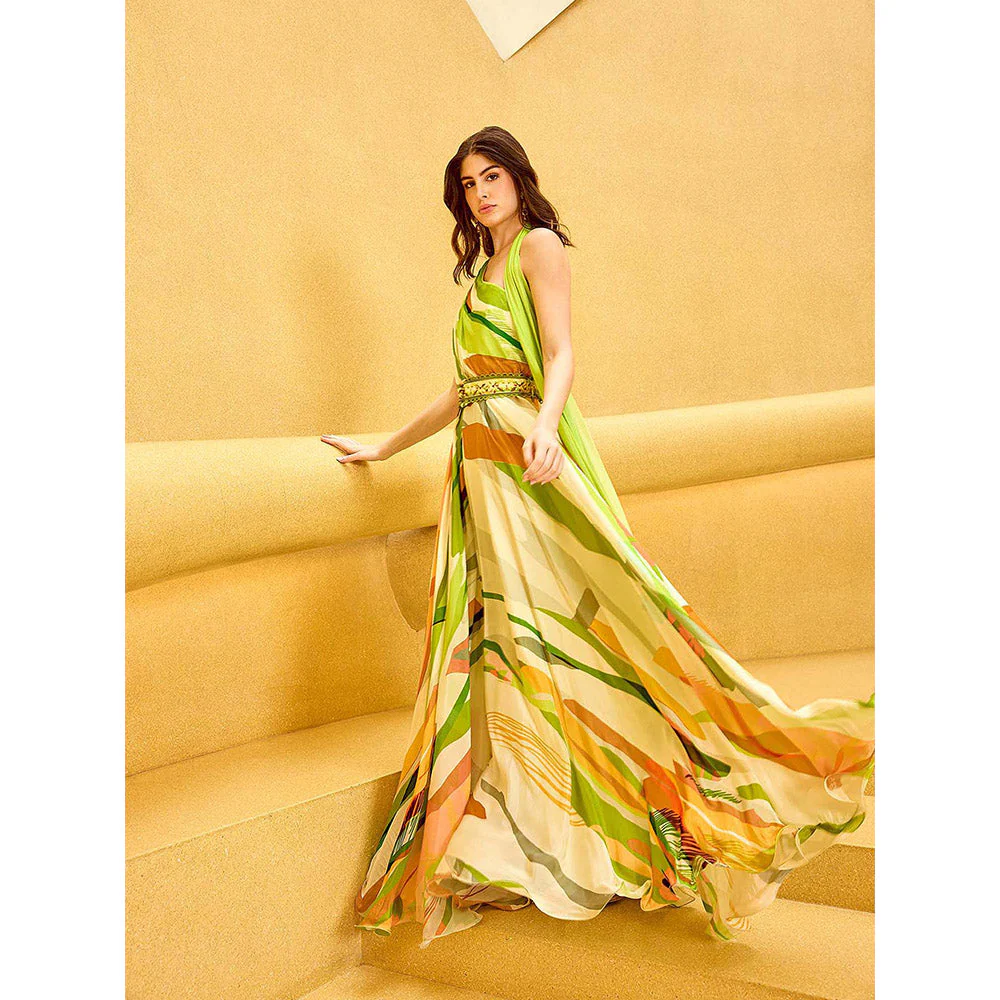 MANDIRA WIRK Lime Green Summer Crisp Jumpsuit with Belt (Set of 2) - Image 2
